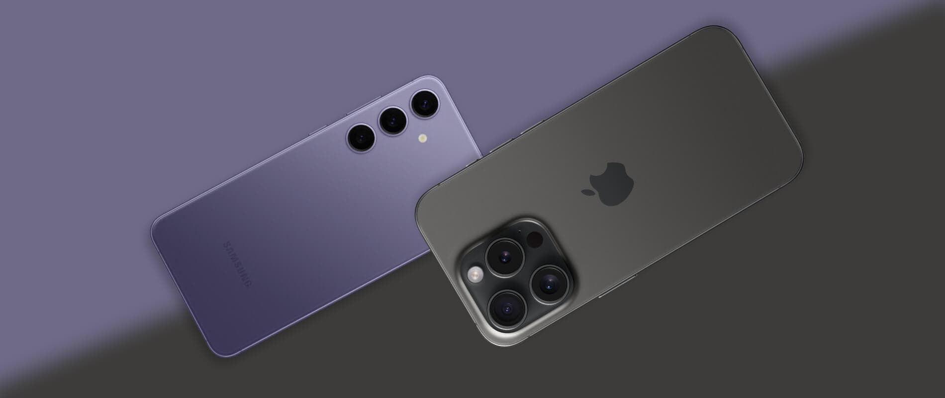 an iphone and a samung phone laying on a flat surface