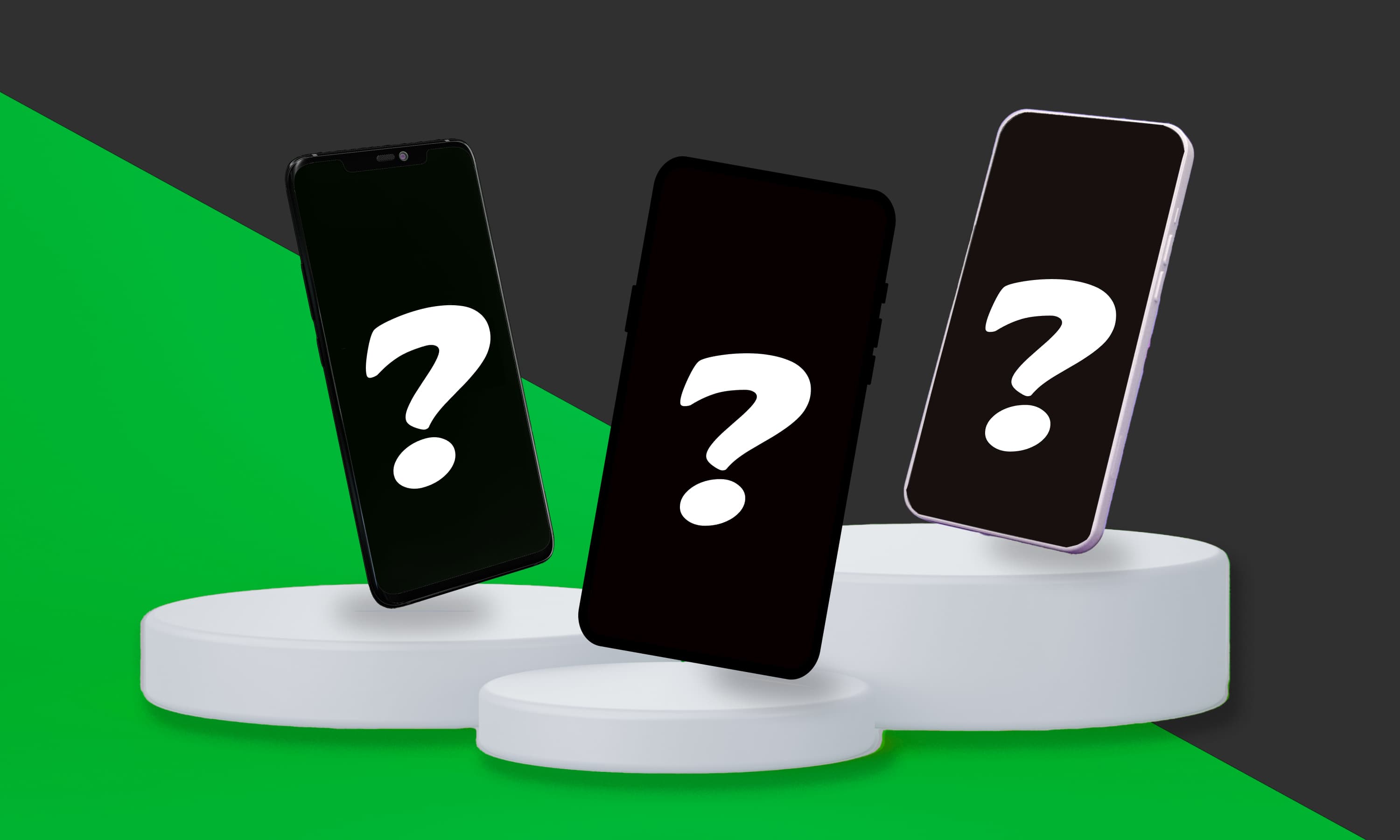 three mobile phone silhouettes on a podium